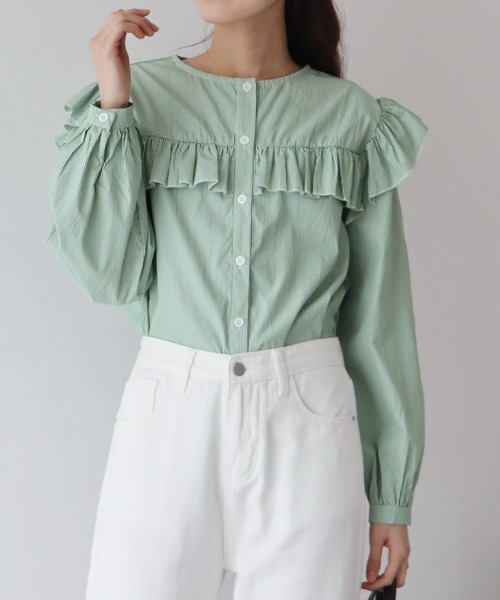 ボリュームスリーブフリルブラウス