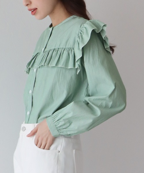 ボリュームスリーブフリルブラウス