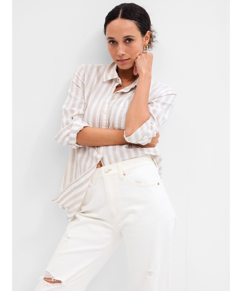 GAP(ギャップ)の「リネン イージーシャツ(シャツ/ブラウス・レディース・ブルー/ホワイト/ブラック/ベージュ/オレンジ系その他/ベージュ系その他・S/XS/M/XXS/L)」の4枚目の写真