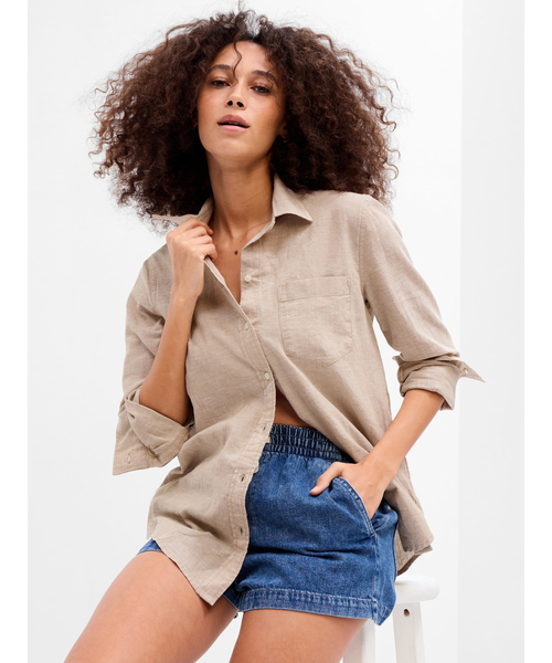 GAP(ギャップ)の「リネン イージーシャツ(シャツ/ブラウス・レディース・ブルー/ホワイト/ブラック/ベージュ/オレンジ系その他/ベージュ系その他・S/XS/M/XXS/L)」の5枚目の写真