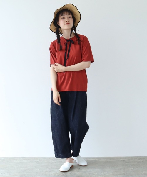 yuni（ユニ　）の「●18/-スーピマキュプラ天竺　Tシャツ（Tシャツ/カットソー・レディース・ブラウン/ホワイト/ブラック/アイボリー・FREE）」の6枚目の写真