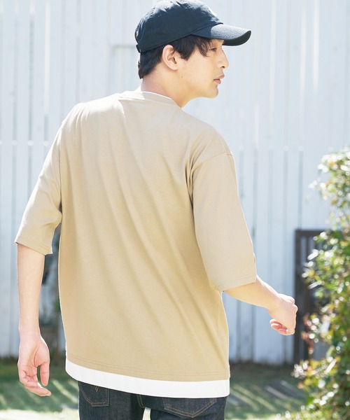 JEANS MATE(ジーンズメイト)の「汗染みの目立ちにくいTシャツ ZEROSTAIN ゼロステイン 撥水性 UVカット フェイクレイヤード ビッグシルエット Tシャツ(Tシャツ/カットソー・メンズ・ホワイト/チャコールグレー/ブラック/ベージュ/ダークブルー/ブルー/オリーブ・MEDIUM/LARGE/X-LARGE)」の18枚目の写真