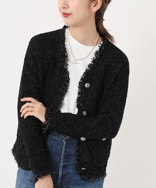 セール】フリンジツイードニットジャケット（ニット/セーター）｜Plage