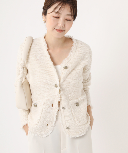 【新品】plage ツイードニットジャケット セール】フリンジツイードニットジャケット（ニット/セーター