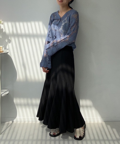 AS KNOW AS plus（アズノゥアズプラス）の「○おはなクロシェ かぎ針編みカーディガン（カーディガン/ボレロ・レディース・オフホワイト/ブルー/ブラック/グリーン/オレンジ/ピンク/ミント/ライム/ブラウン/グレイッシュブルー/チャコール/キャメル・FREE）」の15枚目の写真