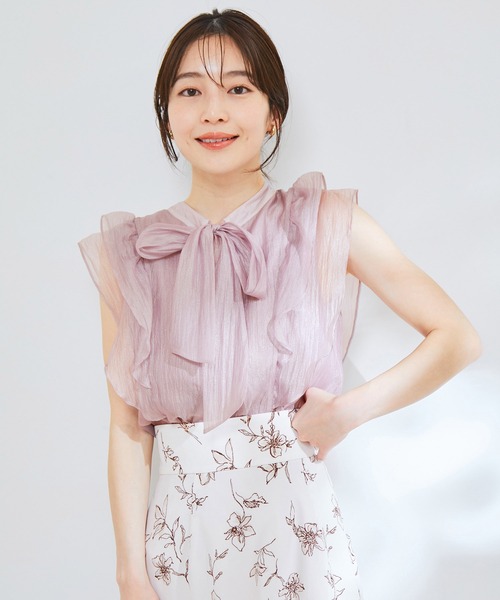 VIS（ビス）の「【洗える】【前後2WAY】シアーボウタイラッフルフリルブラウス（シャツ/ブラウス・レディース・ブラック/ピンク/キナリ・FREE）」の8枚目の写真