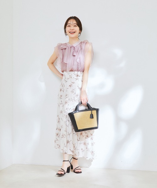 VIS（ビス）の「【洗える】【前後2WAY】シアーボウタイラッフルフリルブラウス（シャツ/ブラウス・レディース・ブラック/ピンク/キナリ・FREE）」の9枚目の写真