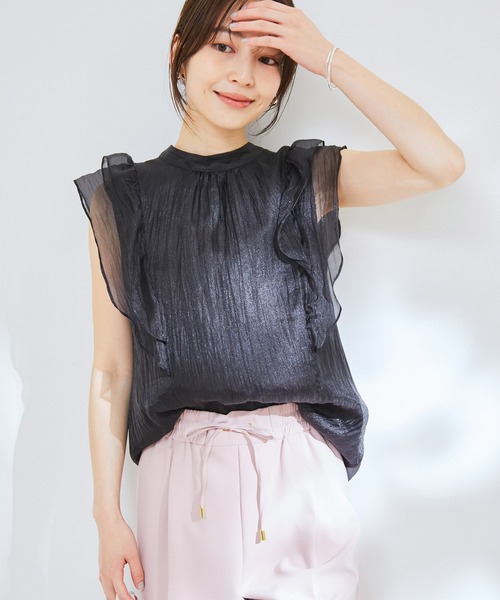 VIS（ビス）の「【洗える】【前後2WAY】シアーボウタイラッフルフリルブラウス（シャツ/ブラウス・レディース・ブラック/ピンク/キナリ・FREE）」の10枚目の写真