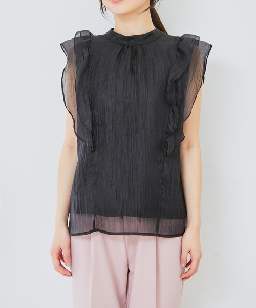 VIS（ビス）の「【洗える】【前後2WAY】シアーボウタイラッフルフリルブラウス（シャツ/ブラウス・レディース・ブラック/ピンク/キナリ・FREE）」の16枚目の写真