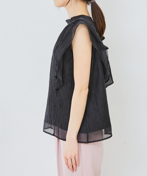 VIS（ビス）の「【洗える】【前後2WAY】シアーボウタイラッフルフリルブラウス（シャツ/ブラウス・レディース・ブラック/ピンク/キナリ・FREE）」の17枚目の写真
