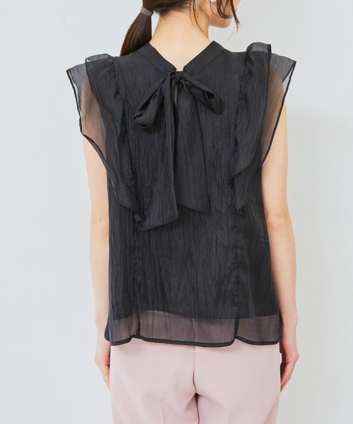 VIS（ビス）の「【洗える】【前後2WAY】シアーボウタイラッフルフリルブラウス（シャツ/ブラウス・レディース・ブラック/ピンク/キナリ・FREE）」の18枚目の写真