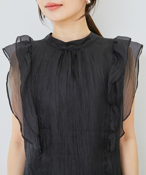 VIS（ビス）の「【洗える】【前後2WAY】シアーボウタイラッフルフリルブラウス（シャツ/ブラウス・レディース・ブラック/ピンク/キナリ・FREE）」の20枚目の写真