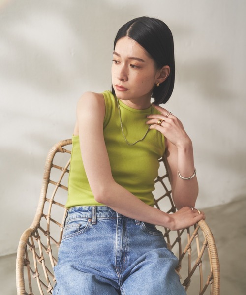 Shelly island（シェリーアイランド）の「アメスリリブタンク（タンクトップ・レディース・ブラック/ブラウン/グリーン/ホワイト/ブラック×ホワイト・FREE）」の5枚目の写真