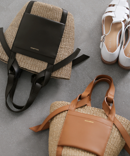 La TOTALITE（ラトータリテ）の「【VIOLAd’ORO/ヴィオラドーロ】abaca*leather combi Bag（ハンドバッグ・レディース・ブラック/キャメル・FREE）」の12枚目の写真