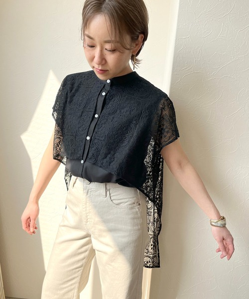 LHELBIE（レルビエ）の「レースレイヤードシャツ（シャツ/ブラウス・レディース・オフホワイト/ブラック・M）」の7枚目の写真