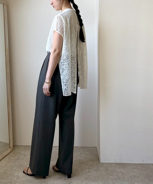 LHELBIE（レルビエ）の「レースレイヤードシャツ（シャツ/ブラウス・レディース・オフホワイト/ブラック・M）」の8枚目の写真