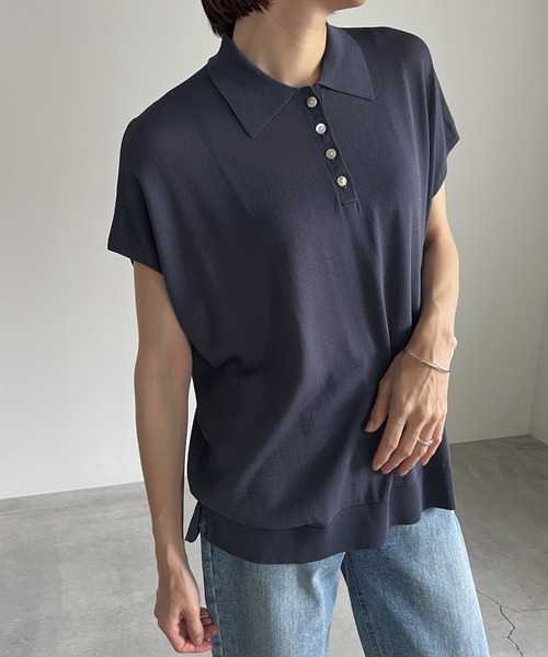 cona(コナ)の「【ZOZO限定】フレンチスリーブポロニット(ニット/セーター・レディース・チャコールグレー/ブラック/アイボリー・FREE)」の1枚目の写真