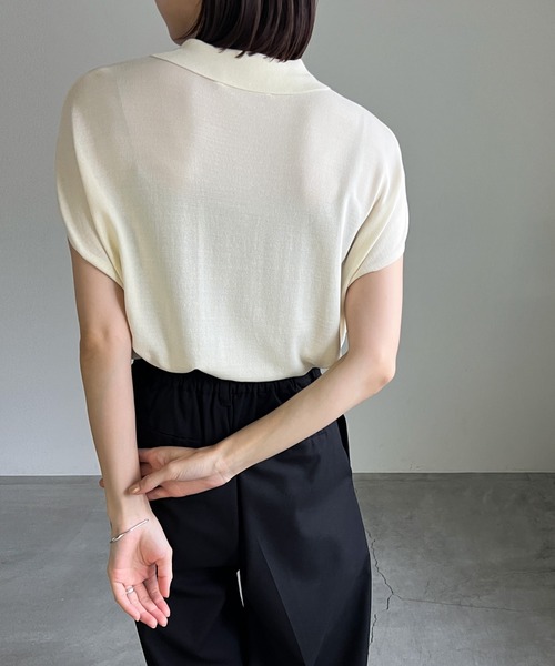 かぐれ✨24SS　ハーフスリーブポロニット　ブラック　リネン　完売品 ZOZO限定】フレンチスリーブポロニット（ニット/セーター