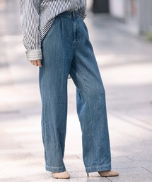 9ozテンセルコットンデニムワイドストレートパンツ