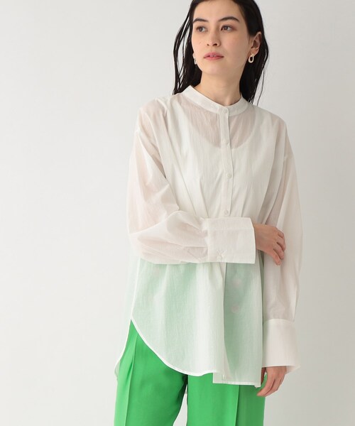 シアーバンドカラーシャツ【マシンウオッシャブル】