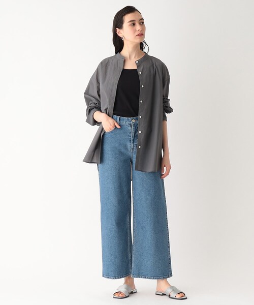 シアーバンドカラーシャツ【マシンウオッシャブル】