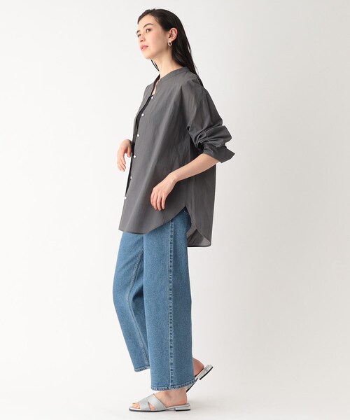 シアーバンドカラーシャツ【マシンウオッシャブル】