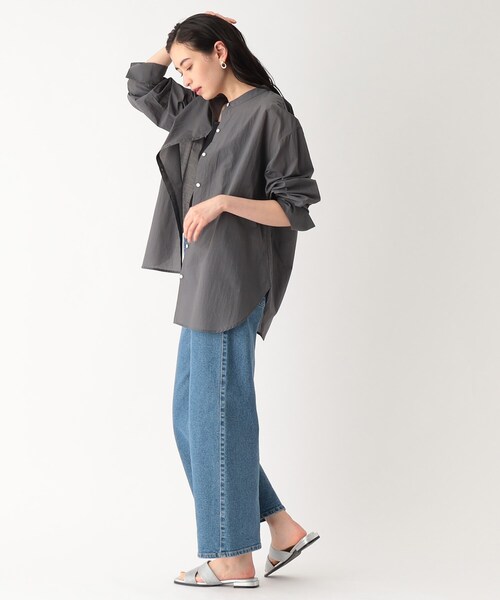 シアーバンドカラーシャツ【マシンウオッシャブル】