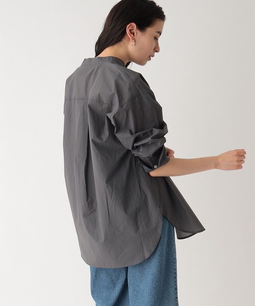 シアーバンドカラーシャツ【マシンウオッシャブル】