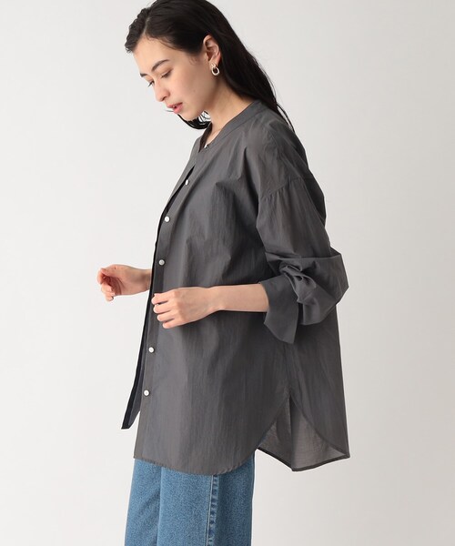 シアーバンドカラーシャツ【マシンウオッシャブル】