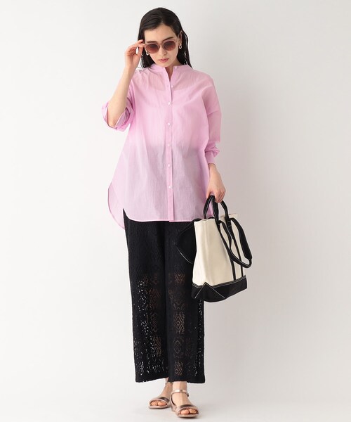 シアーバンドカラーシャツ【マシンウオッシャブル】