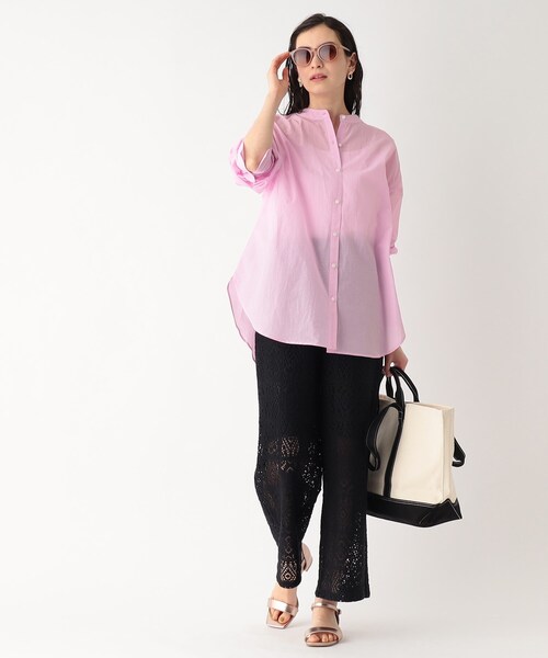 シアーバンドカラーシャツ【マシンウオッシャブル】