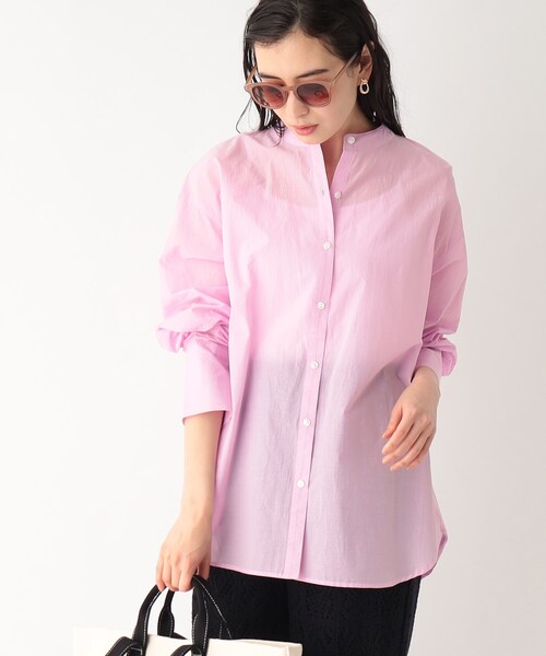 OPAQUE.CLIP（オペークドットクリップ）の「◆シアーバンドカラーシャツ【マシンウオッシャブル】（シャツ/ブラウス・レディース・チャコールグレー/オフホワイト/ピンク系・00）」の16枚目の写真