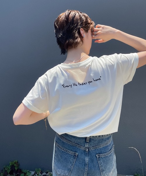 select MOCA（セレクトモカ）の「アソートバックロゴエンブロイダリーＴシャツ（Tシャツ/カットソー・レディース・ホワイト×グリーン/ホワイト×ブラック/スミクロ・FREE）」の7枚目の写真