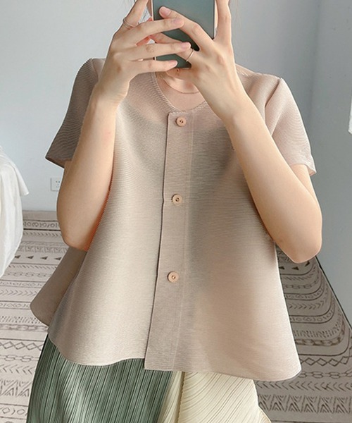 BANICO（バニコ）の「ノーカラー半袖カーディガン (SS)（カーディガン/ボレロ・レディース・ブラック/イエロー/ホワイト/ピンク/ベージュ・FREE）」の2枚目の写真