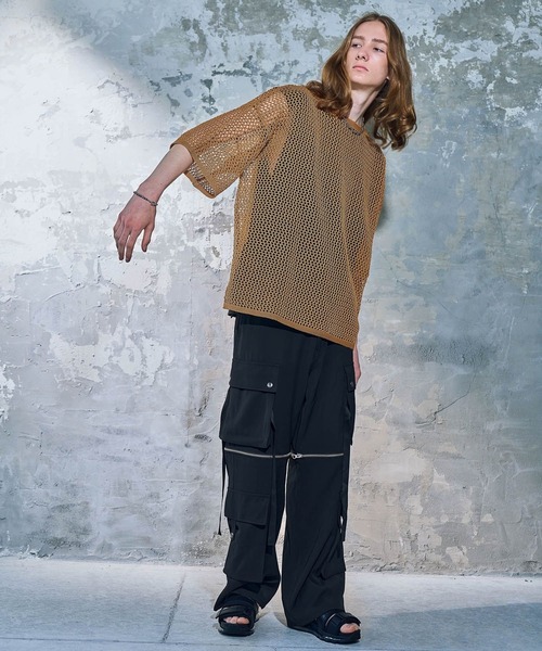 HARE（ハレ）の「スカシアミメッシュニットプルオーバー(HARE)（Tシャツ/カットソー・メンズ・ホワイト/ブラック/オレンジ/オレンジ系その他・FREE）」の17枚目の写真