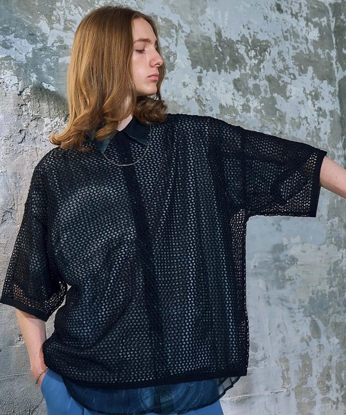 HARE（ハレ）の「スカシアミメッシュニットプルオーバー(HARE)（Tシャツ/カットソー・メンズ・ホワイト/ブラック/オレンジ/オレンジ系その他・FREE）」の11枚目の写真