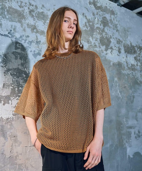 HARE（ハレ）の「スカシアミメッシュニットプルオーバー(HARE)（Tシャツ/カットソー・メンズ・ホワイト/ブラック/オレンジ/オレンジ系その他・FREE）」の21枚目の写真