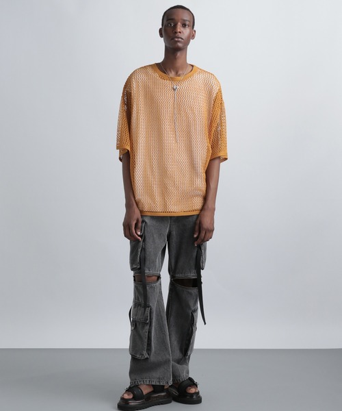 HARE（ハレ）の「スカシアミメッシュニットプルオーバー(HARE)（Tシャツ/カットソー・メンズ・ホワイト/ブラック/オレンジ/オレンジ系その他・FREE）」の8枚目の写真