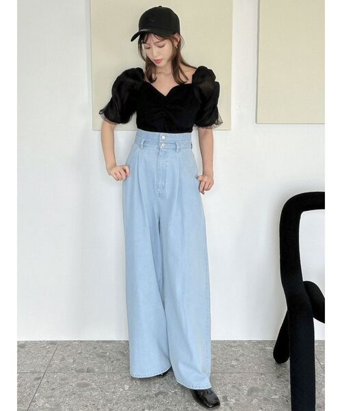 dazzlin（ダズリン）の「ハートギャザーチューブスリーブトップス（Tシャツ/カットソー・レディース・ブラック/ベージュ/グリーン・FREE）」の10枚目の写真