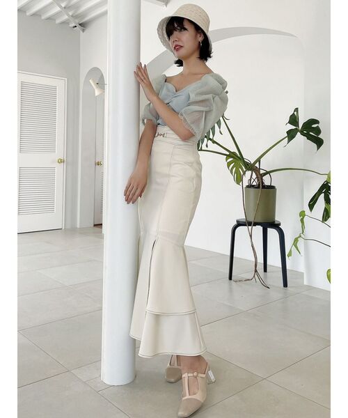 dazzlin（ダズリン）の「ハートギャザーチューブスリーブトップス（Tシャツ/カットソー・レディース・ブラック/ベージュ/グリーン・FREE）」の7枚目の写真