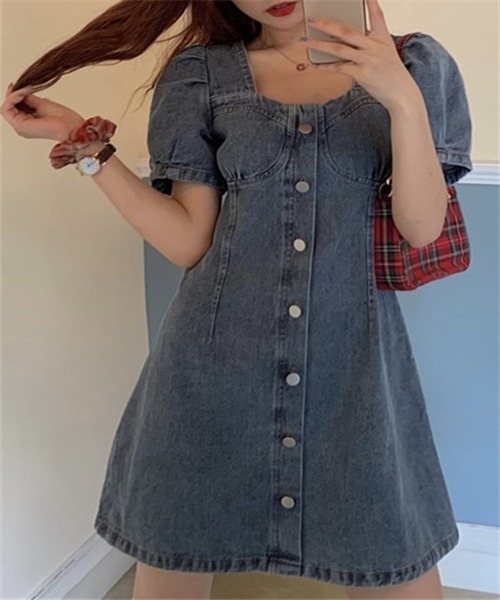 FREE STYLISTS（フリー スタイリスト）の「スクエアネックデニムミニワンピース（ワンピース・レディース・ブルー・M/L/XL/3XL/2XL/4XL）」の9枚目の写真