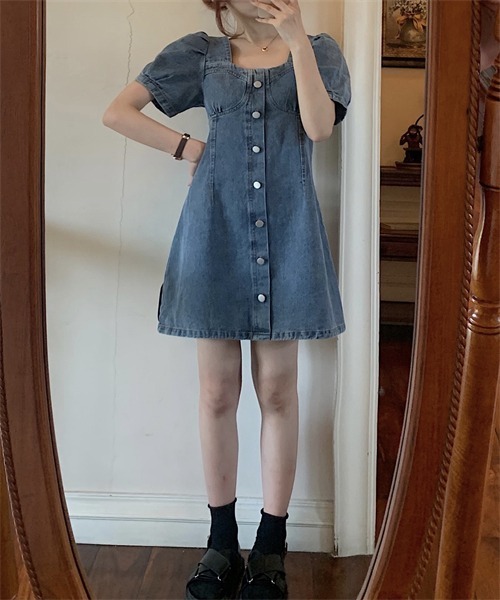 FREE STYLISTS（フリー スタイリスト）の「スクエアネックデニムミニワンピース（ワンピース・レディース・ブルー・M/L/XL/3XL/2XL/4XL）」の4枚目の写真