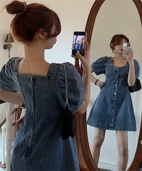 FREE STYLISTS（フリー スタイリスト）の「スクエアネックデニムミニワンピース（ワンピース・レディース・ブルー・M/L/XL/3XL/2XL/4XL）」の15枚目の写真