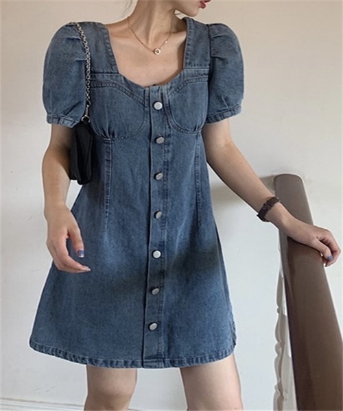 FREE STYLISTS（フリー スタイリスト）の「スクエアネックデニムミニワンピース（ワンピース・レディース・ブルー・M/L/XL/3XL/2XL/4XL）」の12枚目の写真