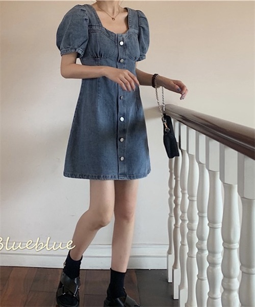 FREE STYLISTS（フリー スタイリスト）の「スクエアネックデニムミニワンピース（ワンピース・レディース・ブルー・M/L/XL/3XL/2XL/4XL）」の6枚目の写真