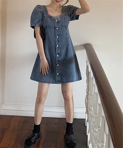 FREE STYLISTS（フリー スタイリスト）の「スクエアネックデニムミニワンピース（ワンピース・レディース・ブルー・M/L/XL/3XL/2XL/4XL）」の3枚目の写真