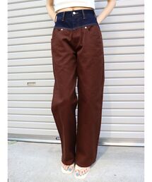 バイカラーワイドストレートデニムパンツ