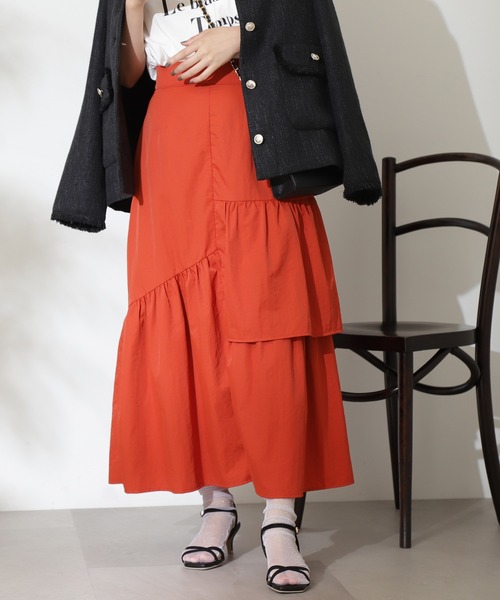 N.（N. Natural Beauty Basic）（エヌエヌナチュラルビューティーベーシック）の「◆ランダムレイヤードスカート（スカート・レディース・ブラック/クリーム/オレンジ・MEDIUM）」の3枚目の写真
