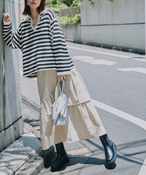 N.（N. Natural Beauty Basic）（エヌエヌナチュラルビューティーベーシック）の「◆ランダムレイヤードスカート（スカート・レディース・ブラック/クリーム/オレンジ・MEDIUM）」の2枚目の写真