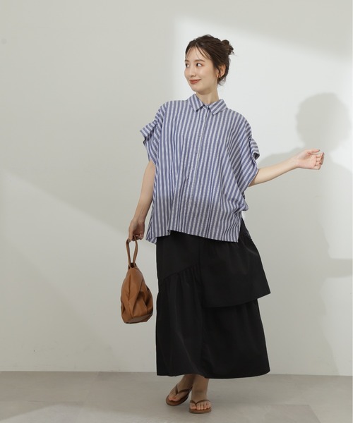 N.（N. Natural Beauty Basic）（エヌエヌナチュラルビューティーベーシック）の「◆ランダムレイヤードスカート（スカート・レディース・ブラック/クリーム/オレンジ・MEDIUM）」の4枚目の写真